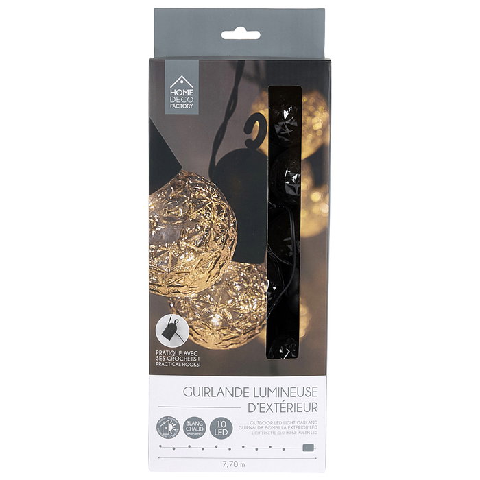 Home Deco Factory Guirlande lumineuse intérieur/extérieur 10 LED blanc chaud