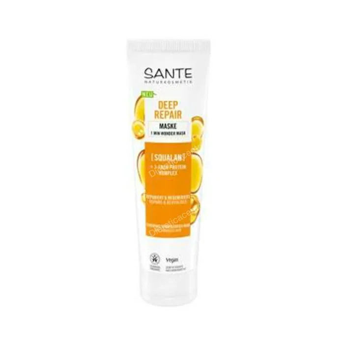 SANTE NATURKOSMETIK Mascarilla Capilar 1 Min Reparacion Profunda Masque capillaire réparation profonde en 1 minute avec squalène 150 ml, pour cheveux, vegan SANTE NATURKOSMETIK Mascarilla Capilar 1 Min Reparacion Profunda Masque capillaire réparation profonde en 1 minute avec squalène 150 ml, pour cheveux, vegan