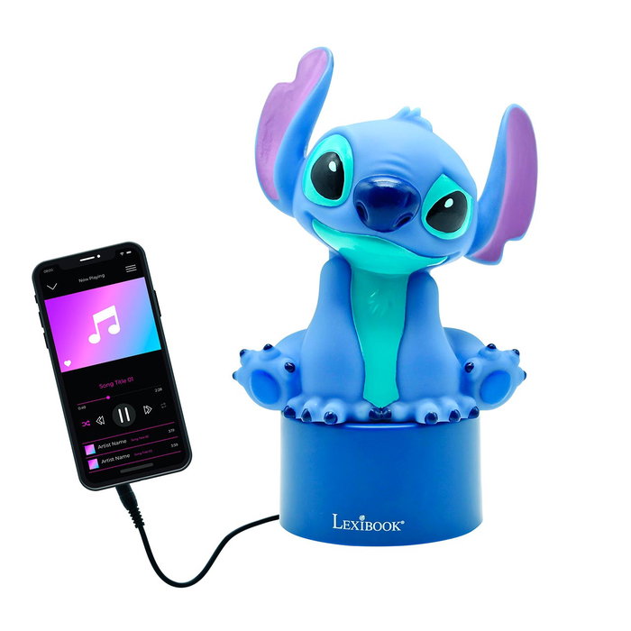 LEXIBOOK Lampe de nuit avec haut-parleur Bluetooth Disney Stitch - Lampe LED multicolore avec extinction automatique (NS01D)