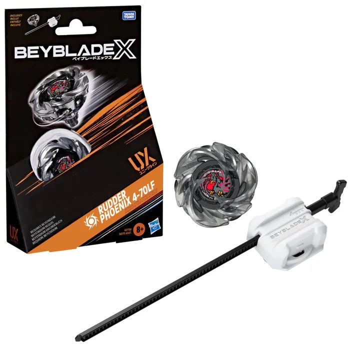 Beyblade X Starter Pack Rudder Phoenix 4-70LF UX - Toupie de compétition Takara Tomy type attaque avec lanceur - Pour enfant dès 8 ans