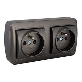 Solera Base fixe double 2P+T type E français 16A 250V~ Surface Mural Grafito 148x72x42mm