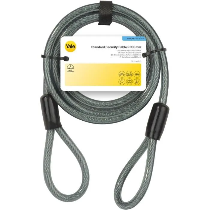 Yale - Câble antivol de sécurité YC1/10/220/1 en acier tressé noir et gris, 2.2 m en spirale à 2 boucles, pour vélo, VTT, fixation roue et cadre