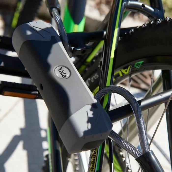 Yale - Câble antivol de sécurité YC1/10/220/1 en acier tressé noir et gris, 2.2 m en spirale à 2 boucles, pour vélo, VTT, fixation roue et cadre