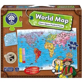 Orchard - Puzzle Carte du Monde Éducatif avec Poster Géant - Découvrez les Monuments, les Animaux et les Continents