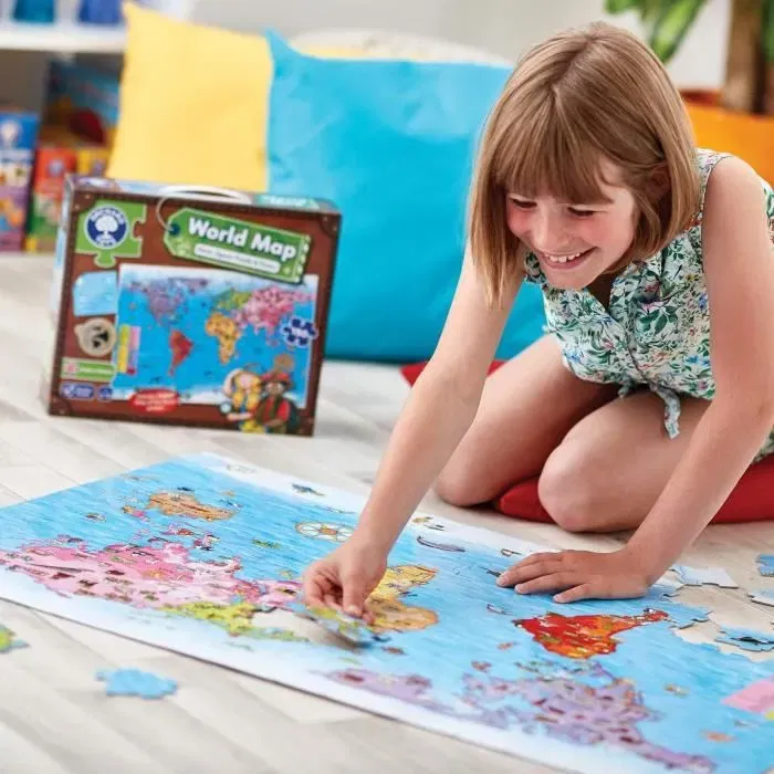 Orchard - Puzzle Carte du Monde Éducatif avec Poster Géant - Découvrez les Monuments, les Animaux et les Continents