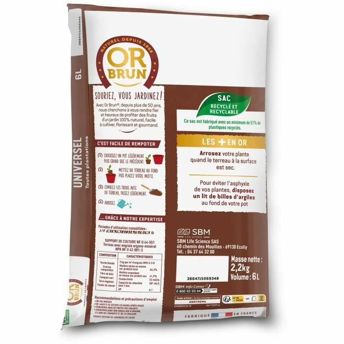 Or Brun Terreau de rempotage universel 6 L Or Brun Terreau de rempotage universel 6 L