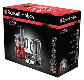 Russell Hobbs 24730-56 Robot Culinaire Multifonction Desire - Batteur, Hachoir, Trancheur (Rouge et Noir)