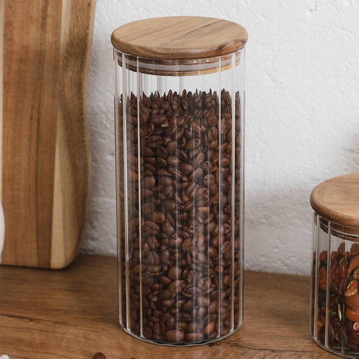 Home Deco Factory Bocal en verre avec couvercle en acacia 1,1 L Home Deco Factory Bocal en verre avec couvercle en acacia 1,1 L