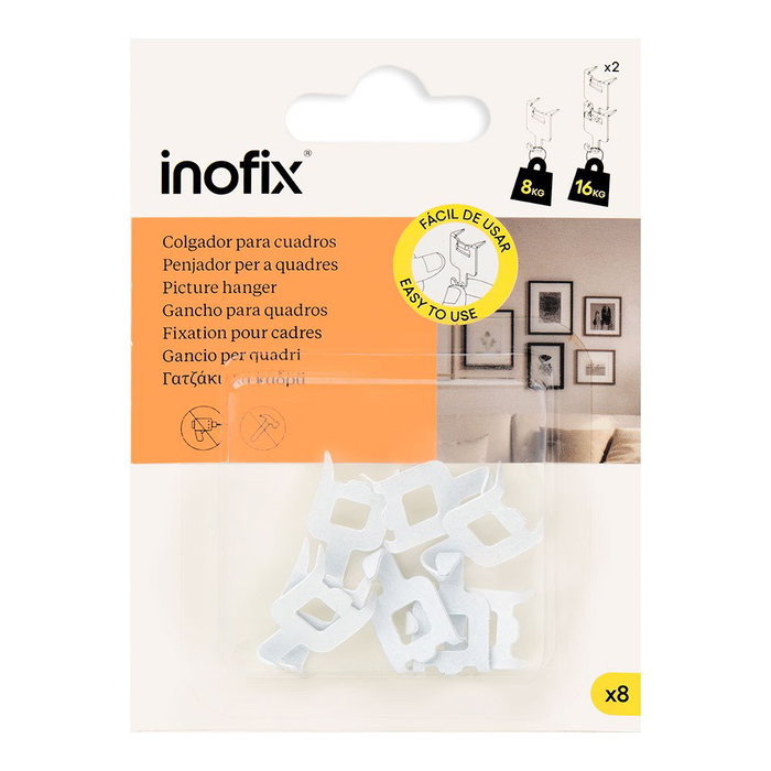 Inofix Suspension pour tableaux en acier blanc, 8 unités