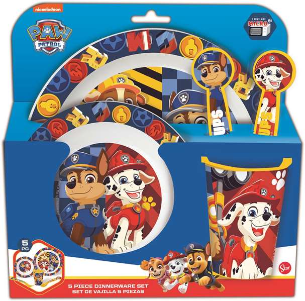 Stor Set Micro Kids 5 pièces Paw Patrol Boy Rescue Pups (assiette, bol, gobelet 260 ml et couverts)