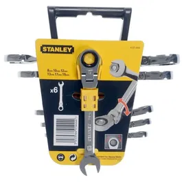 STANLEY - 4-91-444 - Jeu de 6 clés mixtes à cliquet à tête indexable en acier chrome vanadium, dimensions 8 à 19 mm, finition nickel-chrome anti-corrosion