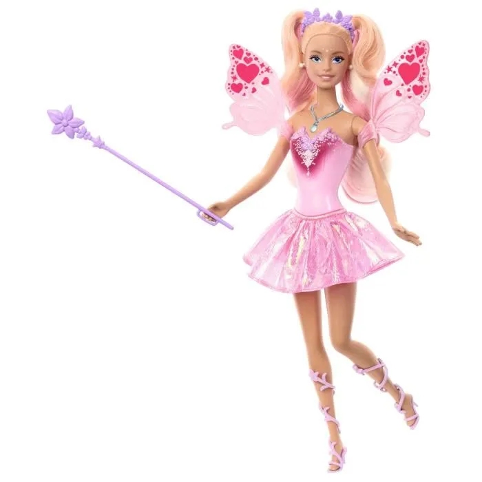 Barbie Poupée Fée-Ailes avec Tenue et Ailes Changeant de Couleur au Contact de l'Eau Froide, Inclus Sceptre et Éponge, Pour Enfants 3-10 Ans