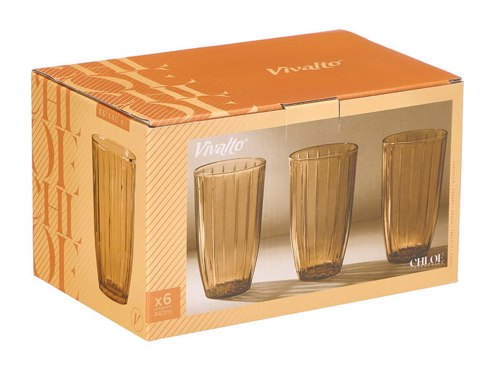 Vivalto Verre Haut Rayé Ambré 440 ml 8x14x8 cm (Set de 24)
