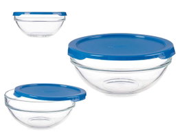 Pasabahce Boîte de Conservation Ronde avec Couvercle Bleu 595 ml Verre et Plastique 14x6x14 cm (Set de 6)