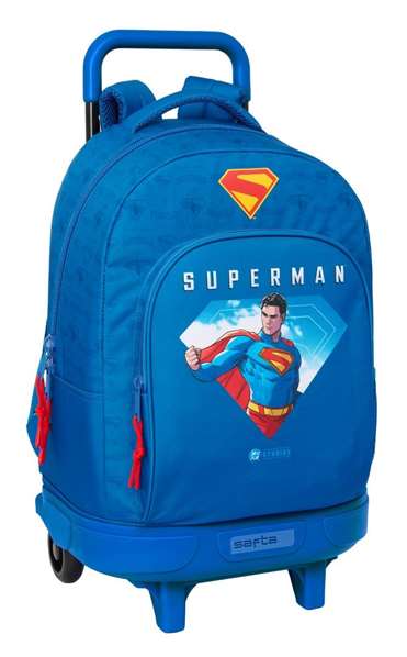 Safta Mochila avec roues compacte extrable Superman, Sac a dos 33x45x22 cm pour enfant a partir de 3 ans