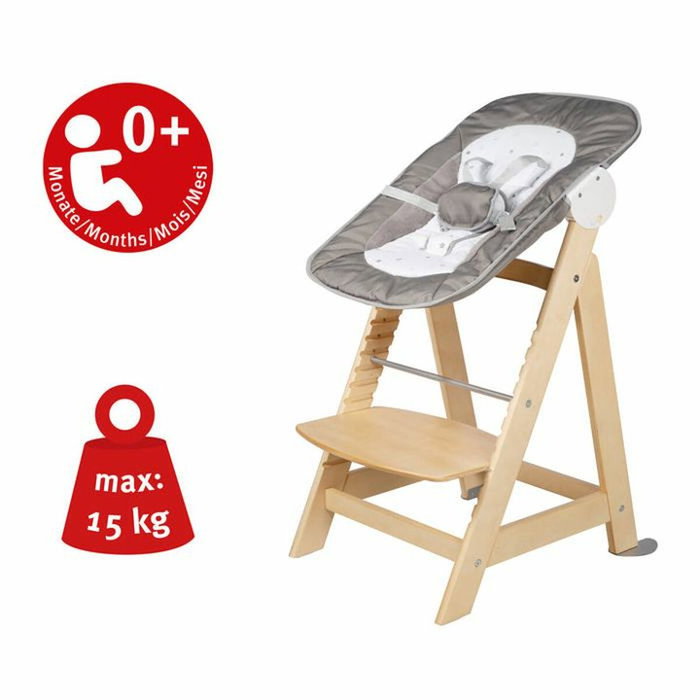Roba Chaise Haute Évolutive Born Up 2 en 1 avec Transat Sternenzauber - Bois Naturel