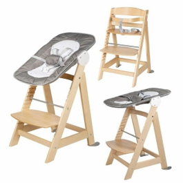 Roba Chaise Haute Évolutive Born Up 2 en 1 avec Transat Sternenzauber - Bois Naturel