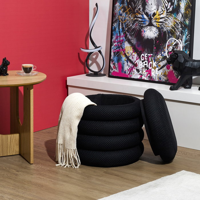 Home Deco Factory Pouf de rangement Atom Noir Home Deco Factory Pouf de rangement Atom Noir