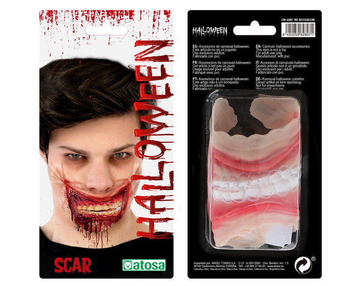 Cicatriz Accessoire Déguisement - Effet Sourire Sanglant Réaliste pour Bouche - 24x10 cm - Halloween et Cosplay