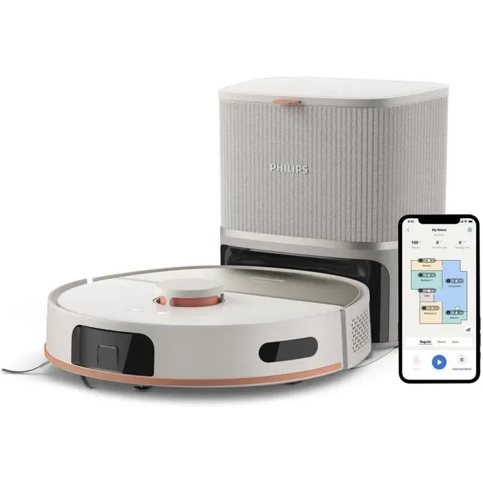 Philips HomeRun XU5100/20 - Robot aspirateur laveur avec station de vidage automatique - 10000 Pa, autonomie 200 min, batterie Li-ion 4800 mAh, application, Beige Philips HomeRun XU5100/20 - Robot aspirateur laveur avec station de vidage automatique - 10000 Pa, autonomie 200 min, batterie Li-ion 4800 mAh, application, Beige