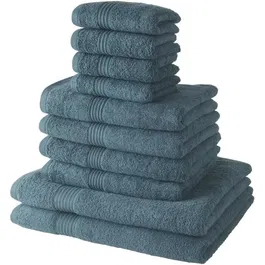 Today Lot de 10 serviettes de bain Paon : 4 serviettes 30x50 cm + 4 serviettes 50x90 cm + 2 draps de bain 70x130 cm - 100% Coton