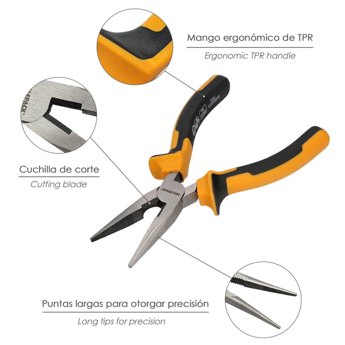 WOLFPACK LINEA PROFESIONAL Pinces à bec droit 150mm WOLFPACK LINEA PROFESIONAL Pinces à bec droit 150mm