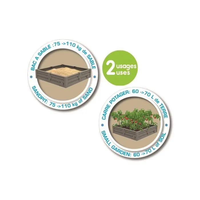 Smoby Bac Square Garden 2 en 1 - Bac à sable et carré potager 76 x 76 cm, avec bâche de fond, en plastique recyclé