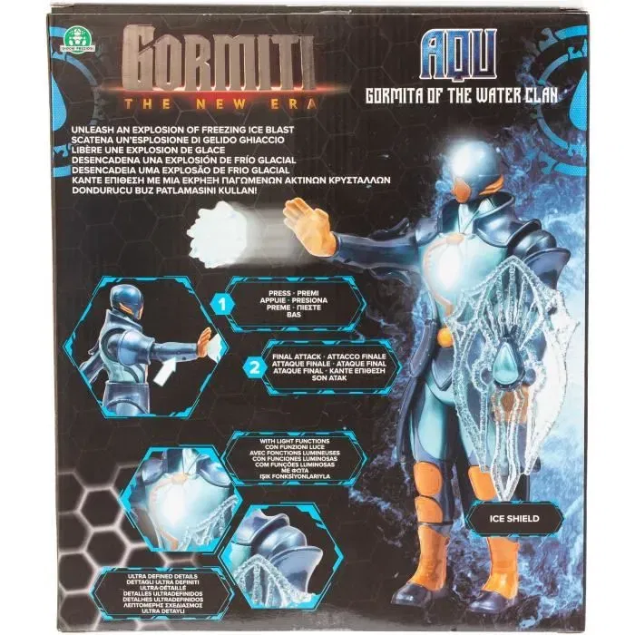 Gormiti Figurine Articulée Gormiti Aqu, avec Attaque Lumineuse Eau, 27 cm, à Partir de 4 Ans - GRV071
