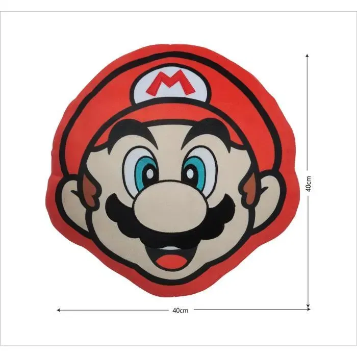 Mario Bros Coussin Décoratif 3D Visage Mario en Microfibre 40 cm - Idéal pour Salon ou Chambre