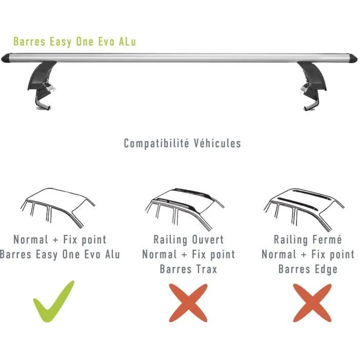 Green Valley Lot de 2 Barres de toit Easy One N°49 Aluminium Fixation sur toit normal Jusqu'à 75 kg
