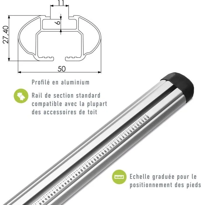 Green Valley Lot de 2 Barres de toit Easy One N°49 Aluminium Fixation sur toit normal Jusqu'à 75 kg
