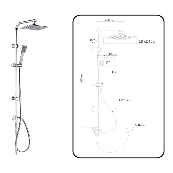 ORYX Columna Ducha Universal Completa Cuadrada ORYX Columna Ducha Universal Completa Cuadrada