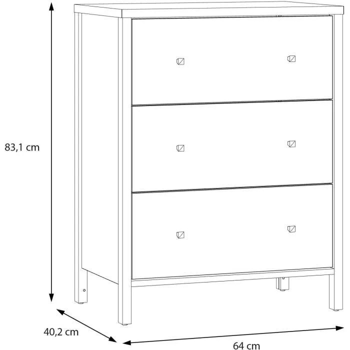 IPSARION IPQZ211-120 Meuble sous lavabo blanc avec 3 tiroirs - 64 x 40 x 83 cm