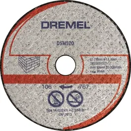 Dremel DSM520 - Lot de 2 disques à tronçonner abrasifs renforcés de 77 mm pour scie compacte, découpe maçonnerie et pierre