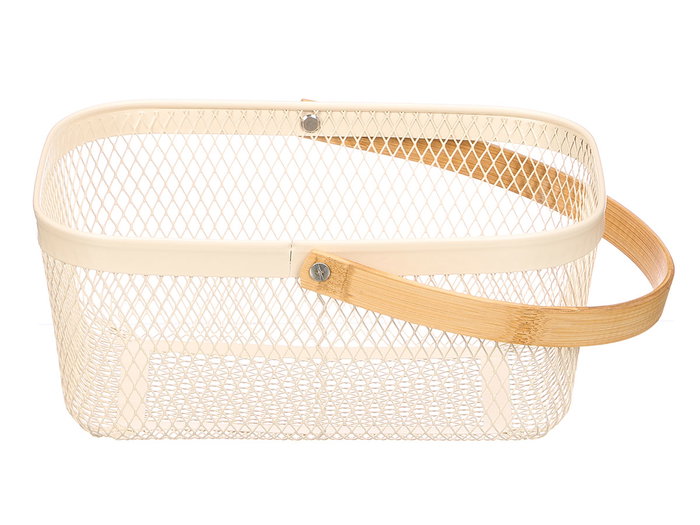 KINVARA Cesta rectangulaire beige avec poignée en bambou KINVARA Cesta rectangulaire beige avec poignée en bambou