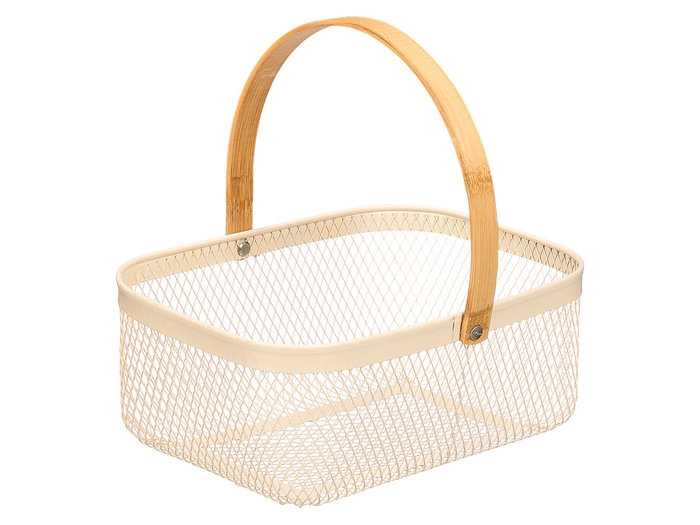 KINVARA Cesta rectangulaire beige avec poignée en bambou KINVARA Cesta rectangulaire beige avec poignée en bambou