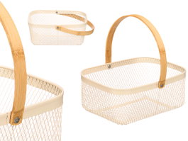 KINVARA Cesta rectangulaire beige avec poignée en bambou