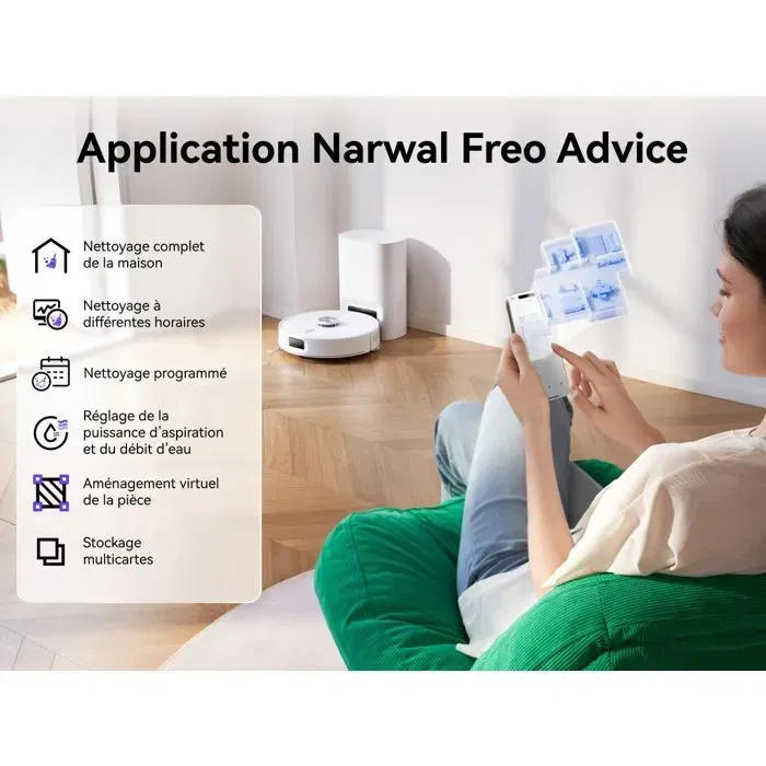Narwal Freo S Robot Aspirateur Laveur avec Station de Vidange Automatique (180 Jours), Aspiration 8000 Pa, Navigation LDS, Cartographie 3D, Nettoyage Tous Sols