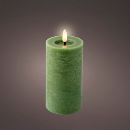 Lumineo Bougie LED Cire Verte Effet Flamme Rustique Ø7 x 15 cm avec Minuterie 6h/18h - Lumière Chaude