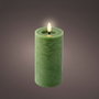 Lumineo Bougie LED Cire Verte Effet Flamme Rustique Ø7 x 15 cm avec Minuterie 6h/18h - Lumière Chaude