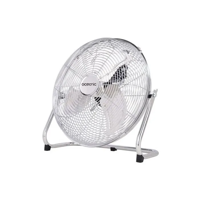 Oceanic Ventilateur de sol industriel 70W, Diamètre 35 cm, 3 vitesses, grille chromée, poignée de transport et range-câble intégré Oceanic Ventilateur de sol industriel 70W, Diamètre 35 cm, 3 vitesses, grille chromée, poignée de transport et range-câble intégré