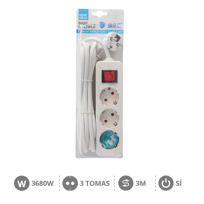 GSC Evolution Base multiple Serie Mega 3T avec 3 prises et câble de 3m