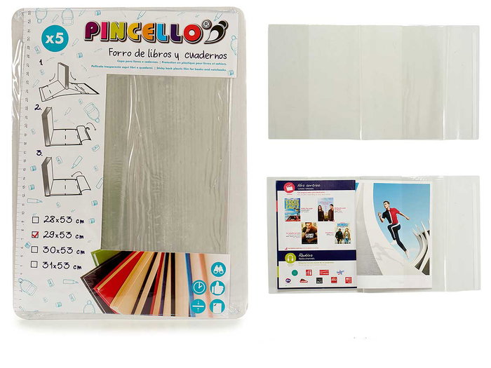 Pincello Lot de 5 films adhésifs pour couvrir livres 29x53 cm plastique translucide (Set de 36) Pincello Lot de 5 films adhésifs pour couvrir livres 29x53 cm plastique translucide (Set de 36)
