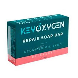 Keybiological Keyoxygen Care Repair - Savon naturel en barre 100 g à l'huile d'olive ozonisé bio et vitamine E - Antimicrobien, régénérant pour acné, mycoses, verrues