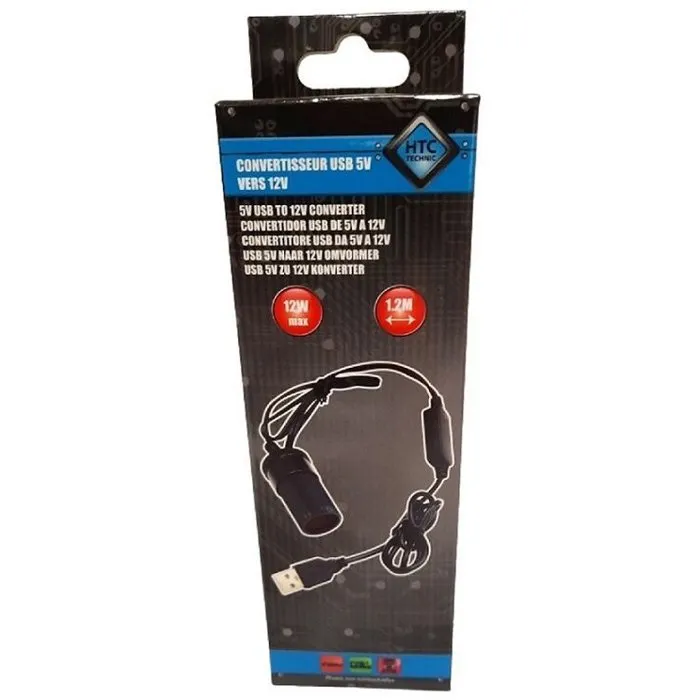 HTC Equipement Convertisseur USB 5V vers 12V 12W - Câble 120 cm
