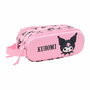 SAFTA Porte-tout Double 3D avec motifs Kuromi et Hello Kitty - 21 x 6 x 8 cm, 2 compartiments à fermeture éclair et anse latérale