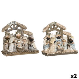 Crèche de Noël DKD Home Decor Bleu Blanc Marron Résine 20 x 7 x 17,5 cm (2 Unités)