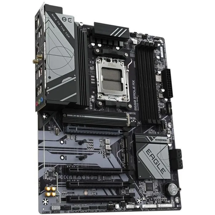 GIGABYTE Carte mère B650 EAGLE AX (AM5, Ryzen 7000/8000/9000, DDR5 7600 MHz, PCIe 5.0, 2x M.2, WiFi 6E, USB 3.2)