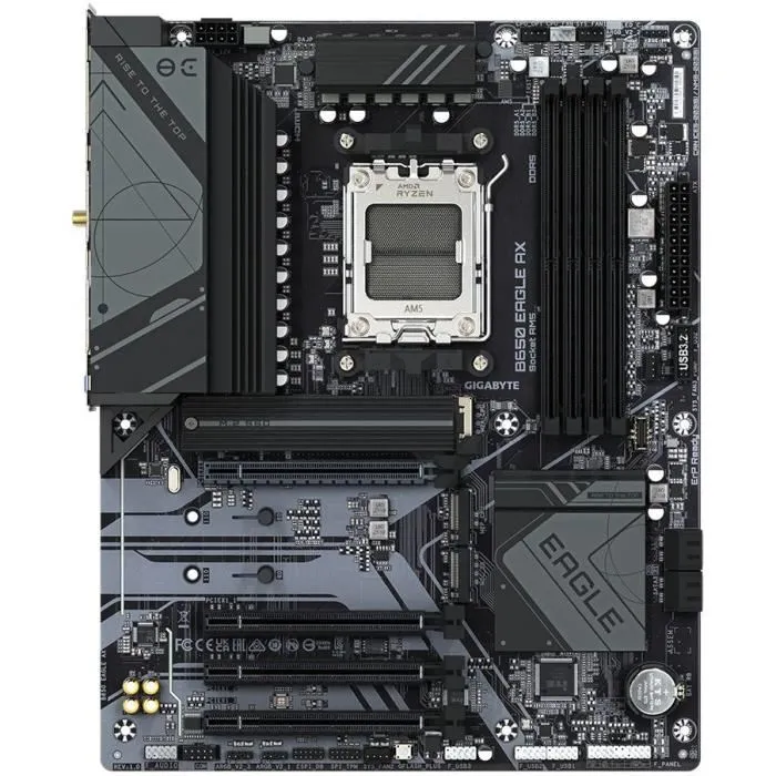 GIGABYTE Carte mère B650 EAGLE AX (AM5, Ryzen 7000/8000/9000, DDR5 7600 MHz, PCIe 5.0, 2x M.2, WiFi 6E, USB 3.2)