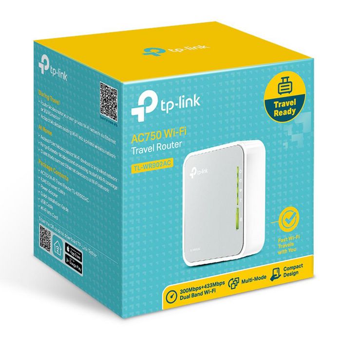 TP-Link TL-WR902AC - Routeur de voyage Wi-Fi AC750, compact, double bande (2,4 GHz / 5 GHz), avec port USB 2.0 pour partage de fichiers et charge